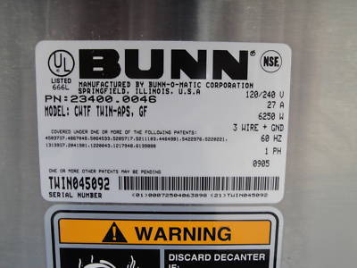  bunn cwtf twin stainless steel coffee brewer 