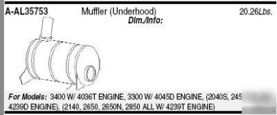 John deere muffler 2040S,2140,2355,2650,2850,3400,3300