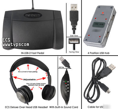 In-usb-2 foot pedal + hub + ohusb headset transcription