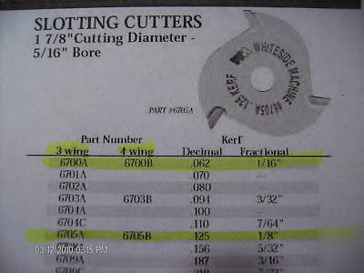 6 whiteside carb tip slotting cutters w/ arbor 3 & 4