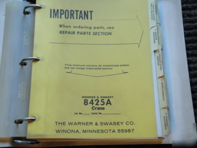 Warner & swasey HT8425A crane service oper part manual 