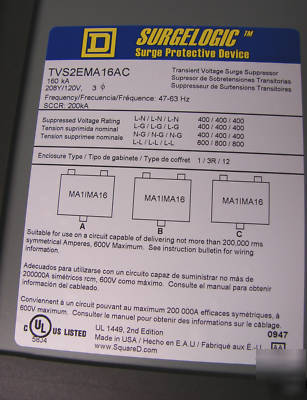 Square d surgelogic model TVS2EMA16AC surge suppressor