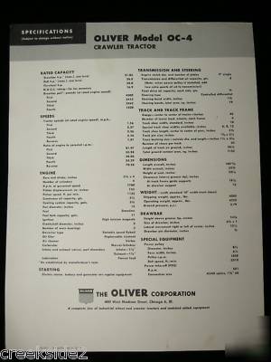 Orig 1957 oliver oc-4 crawler tractor specifications