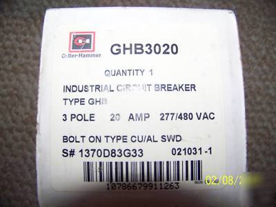 New in box cutler hammer GHB3020 20A circuit breaker wh
