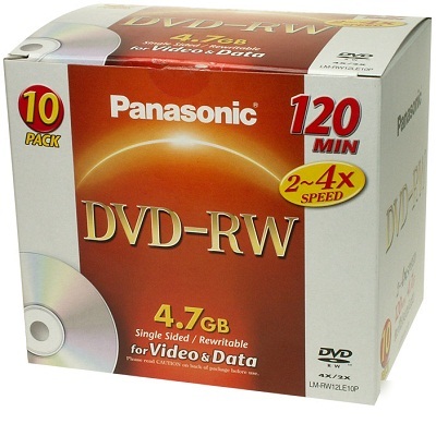 10 panasonic 4X dvd-rw jewel case pack.