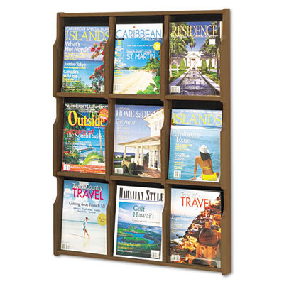 Safco nine-pocket wood magazine display,mahogany