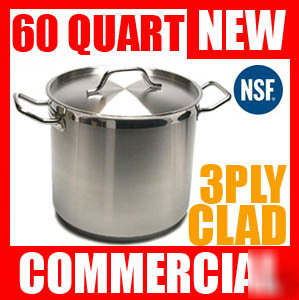 New 60 qt commercial stainless steel clad stock pot nsf