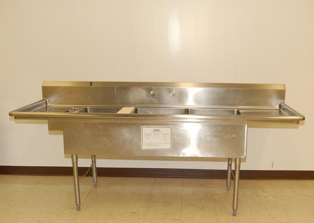 3-compartment bakers sink w/ 2 drainboards, 96