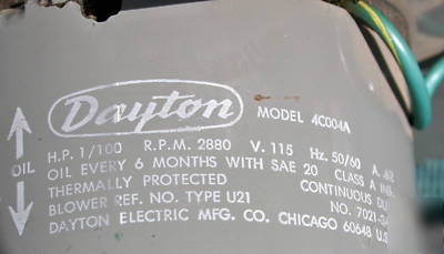 Dayton blower, 2880 rpm, cont duty
