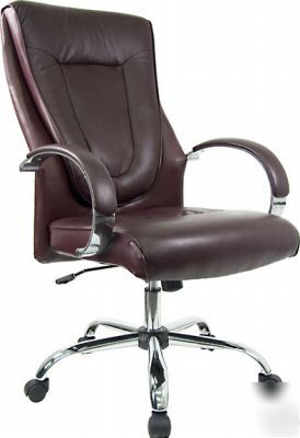 New burgundy leather & chrome high back executive chair
