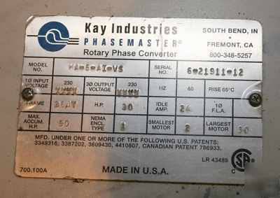 90HP kay phasemaster rotary phase converter