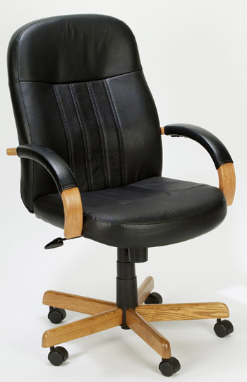 Black leather and oak trim computer office desk chair