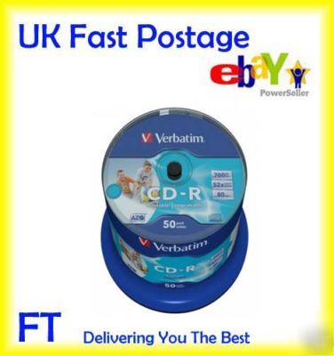 50 verbatimcd-r printable 80MIN 52X blank disc 700MB