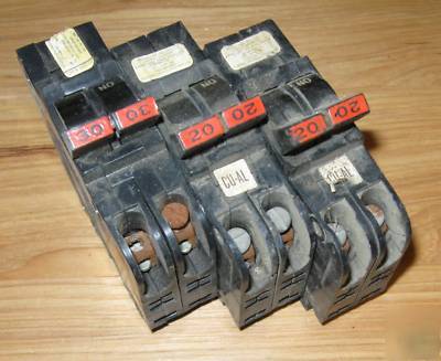 Lot of 3 fpe federal pacific 2 pole breakers 20 30 amp