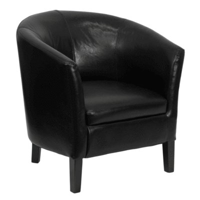 Black leather reception chair guest lounge club barrel