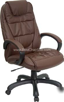 Brown leather high back executive swivel office chair