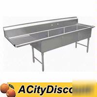 Stainless 3 compartment sink 18X18X12 w/ 18IN dboard