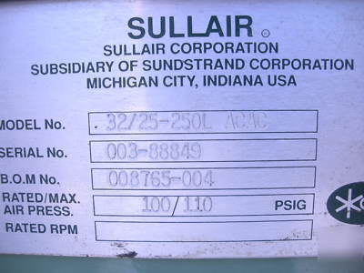 Sullair 32/25-250L-acac rotary screw air compressor