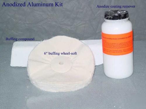 Anodized aluminum polishing buffing kit removes coating
