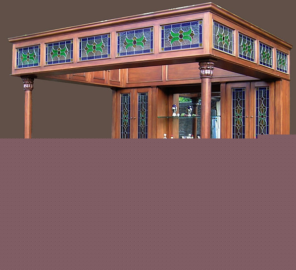 Large 10 ft solid mahogany lead glass canopy pub bar 