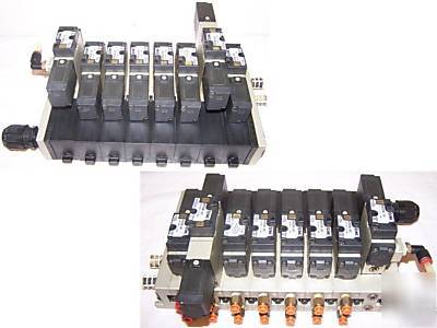 Smc NVFS2100-5FZ solenoid, 8 valve manifold assy. 24VDC