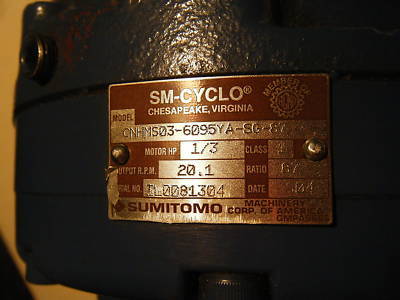 Sumitomo 1/3HP 1 ph induction motor / gear reduction 