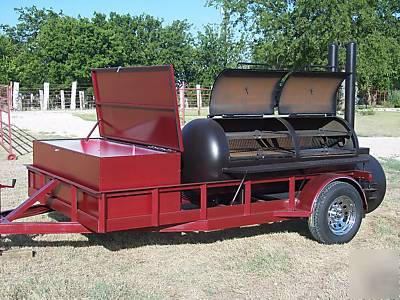 Custom bbq cooker and charcoal grill trailer mounted 