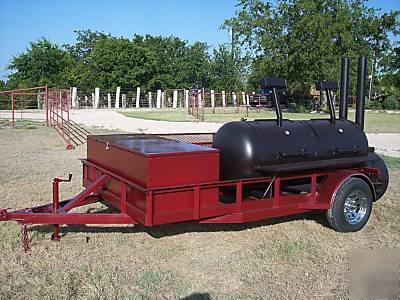 Custom bbq cooker and charcoal grill trailer mounted 