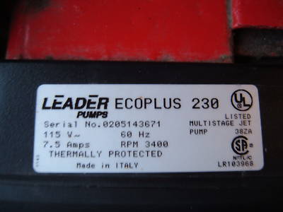Leader ecoplus 230 1/2 hp inline water pump suction 