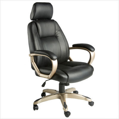 Leather executive chair w adjustable headrest in black