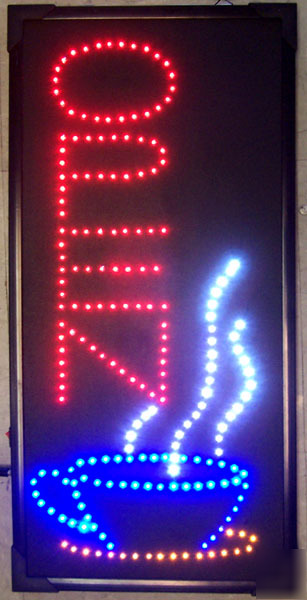 Led open w coffee cup sign light up neon display