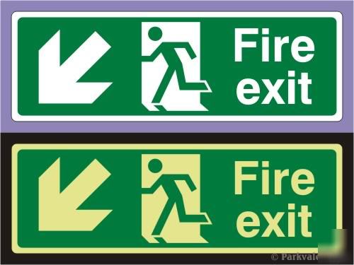 300 x 100 photoluminescent fire exit down left (P124)