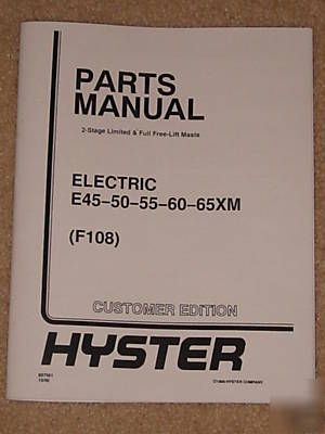 Hyster E45 forklift limited & full masts parts manual