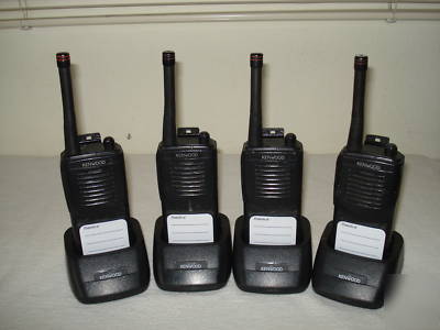4 kenwood vhf two way radios/walkie talkies & chargers