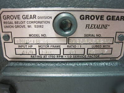 Grove gear flexaline worm gear reducer TMQ218-3 40:1 