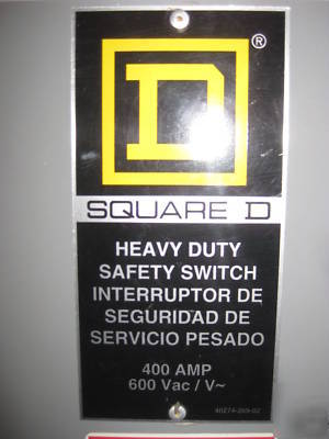 Square d H365AWK disconnect safety switch 400 a amp 3R 