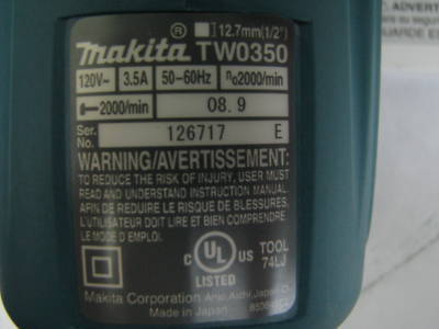 New makita TW0350 1/2 drive impact wrench carry case 