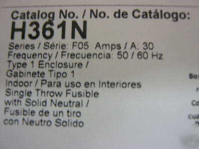 Square d 30 amp disconnect fusible switch H361N type 1