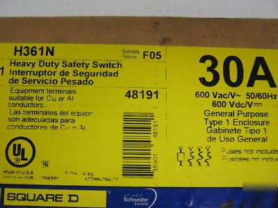 Square d 30 amp disconnect fusible switch H361N type 1