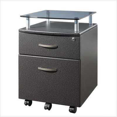 Two drawer file cabinet w glass shelf color: woodgrain