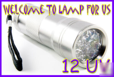 12 ultraviolet uv led silver flashlight torch 12UV