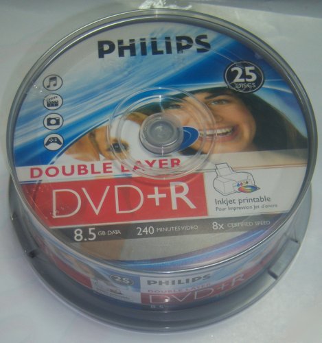 25 philips blank dual double layer printable dvd+r dl