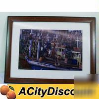 Bar dining decor fishing boats framed picture used