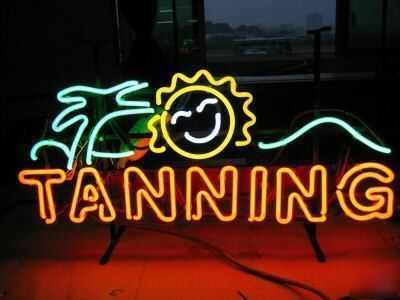 Huge neon tanning tan open business sign windows T1