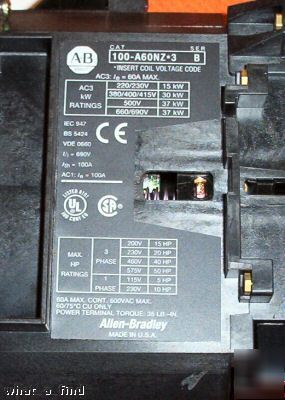 New allen bradley 100-A60NZ243 contactor 60 amp 600 vac