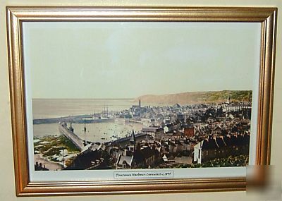 Penzance harbour cornwall framed old victorian picture 