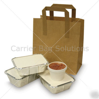 100 brown sos take away bags with flat handles - small
