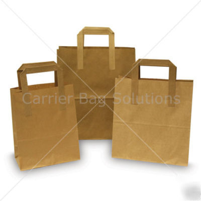 100 brown sos take away bags with flat handles - small