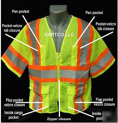 2W hi-viz # 7148 all mesh class 3 lime safety vest-med