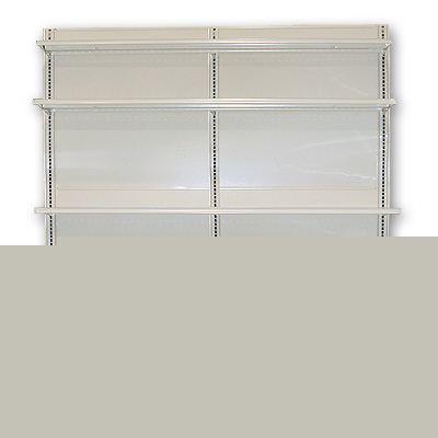 8' runs of 8' high single sided retail gondola shelving